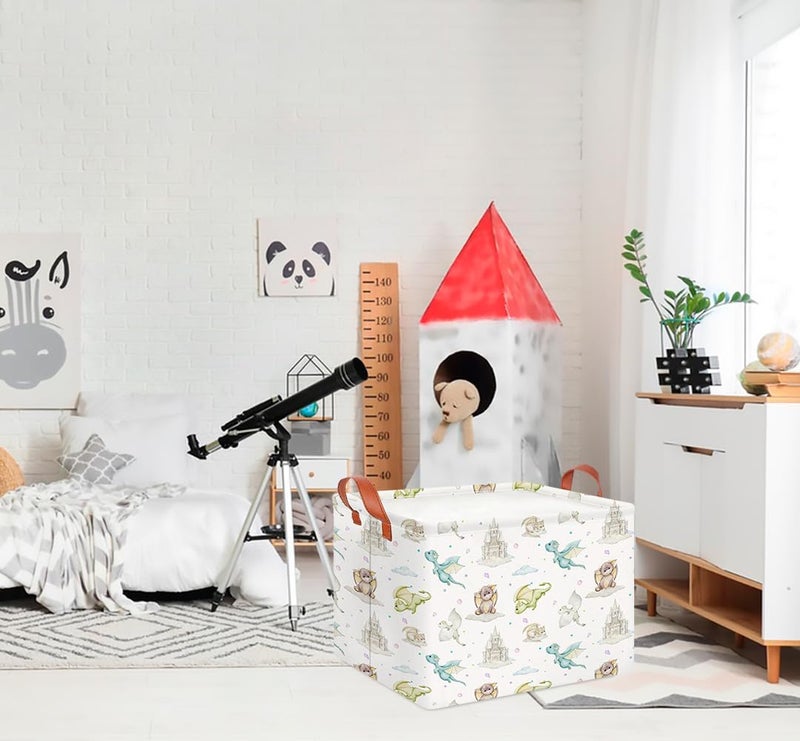 CLOCOR Rectangular Storage Basket Empty,Gift Basket,Waterproof Storage Bin with Handles,Room Decor(Castle Dinosaur) - Image 4